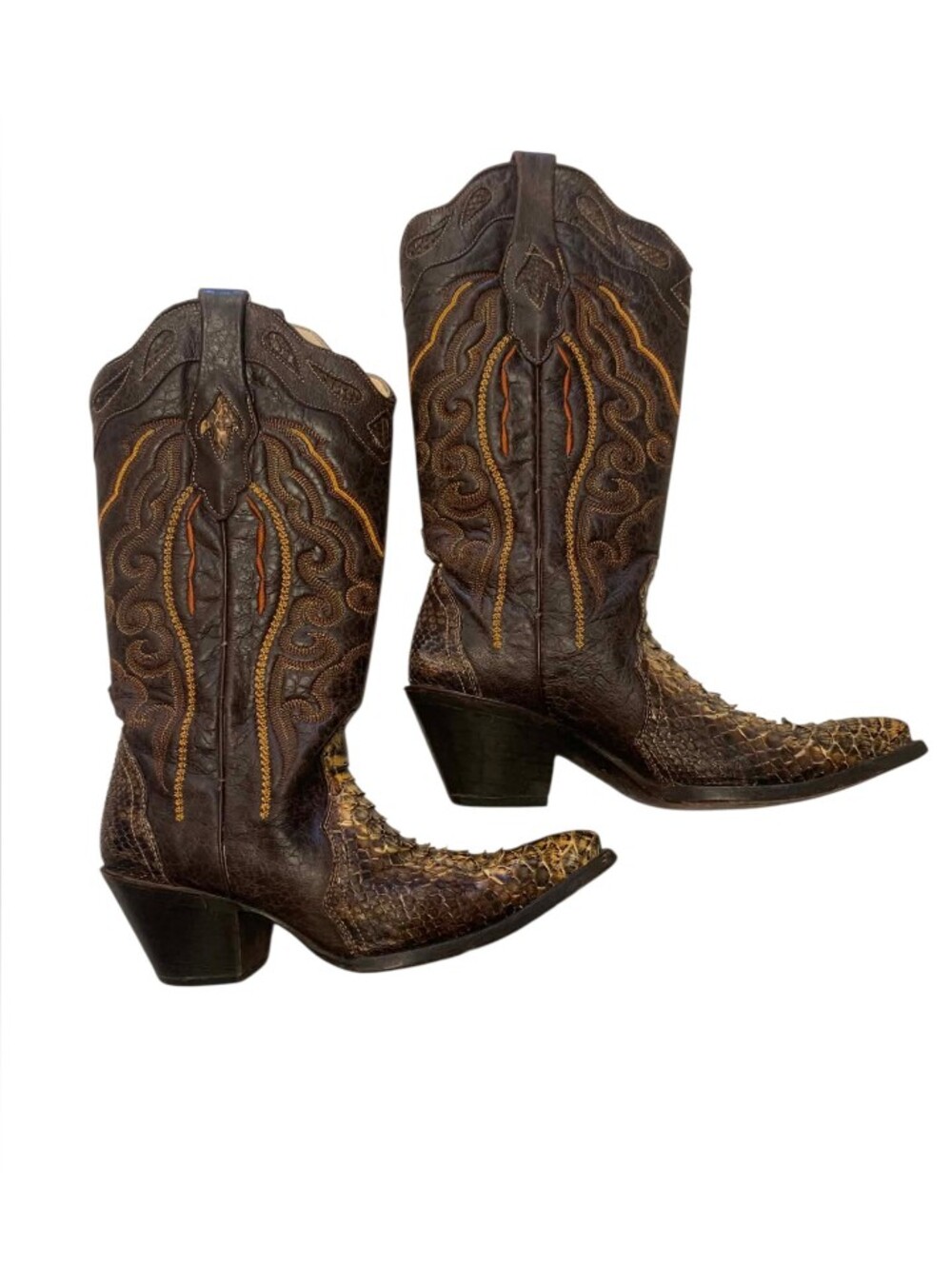 Corral Boots Made In Mexico EUC Genuine Snakeskin Triad Cowboy Boots, Size 6 1/2